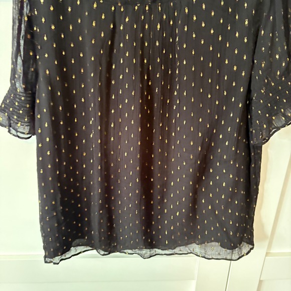 NWT J. Crew Women's Black and Gold Chiffon Smocked Puff Sleeve Top in Size M - Picture 7 of 8
